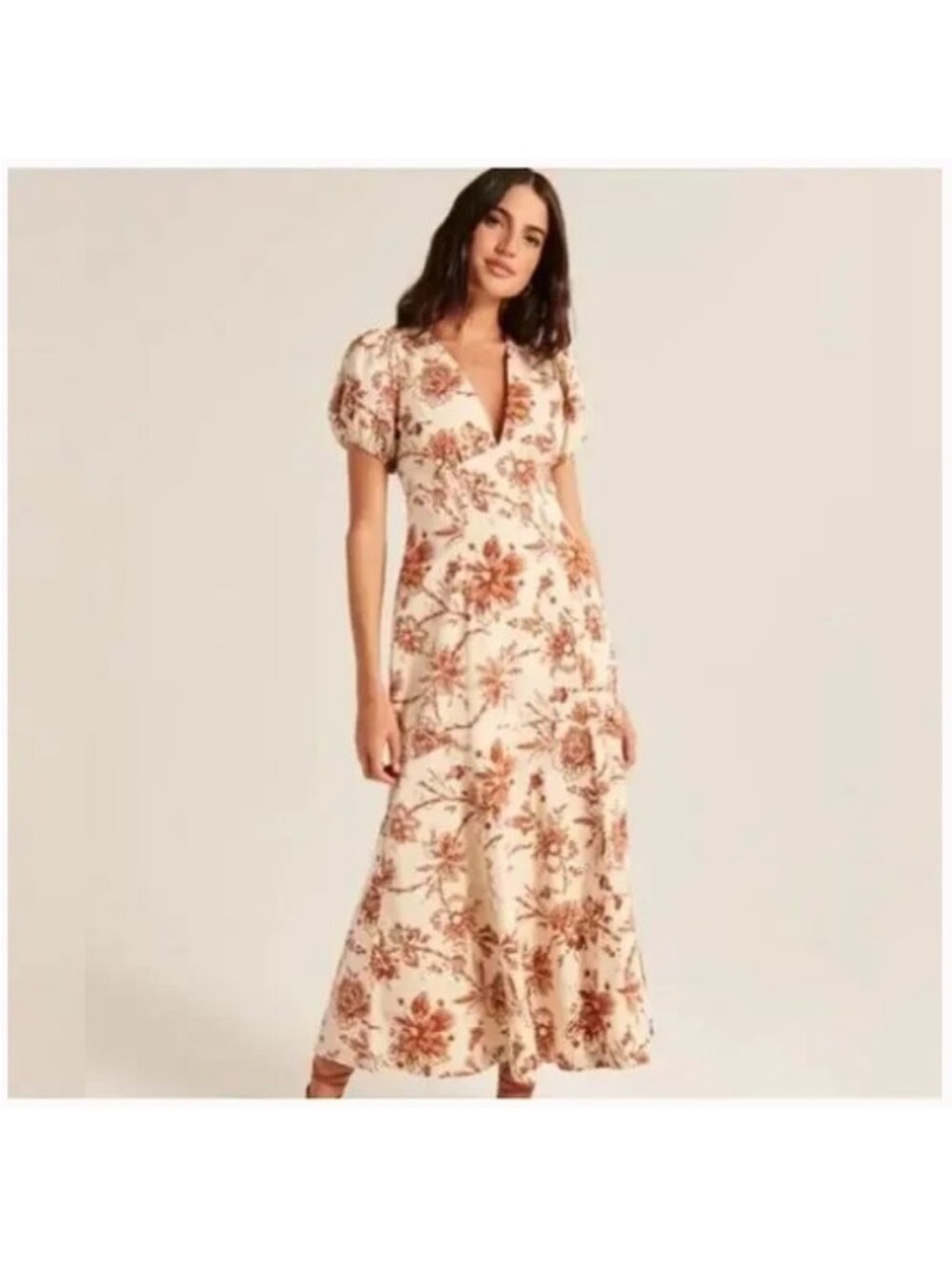 Abercrombie Puff Sleeve Slim
Poplin Dress Floral Brown